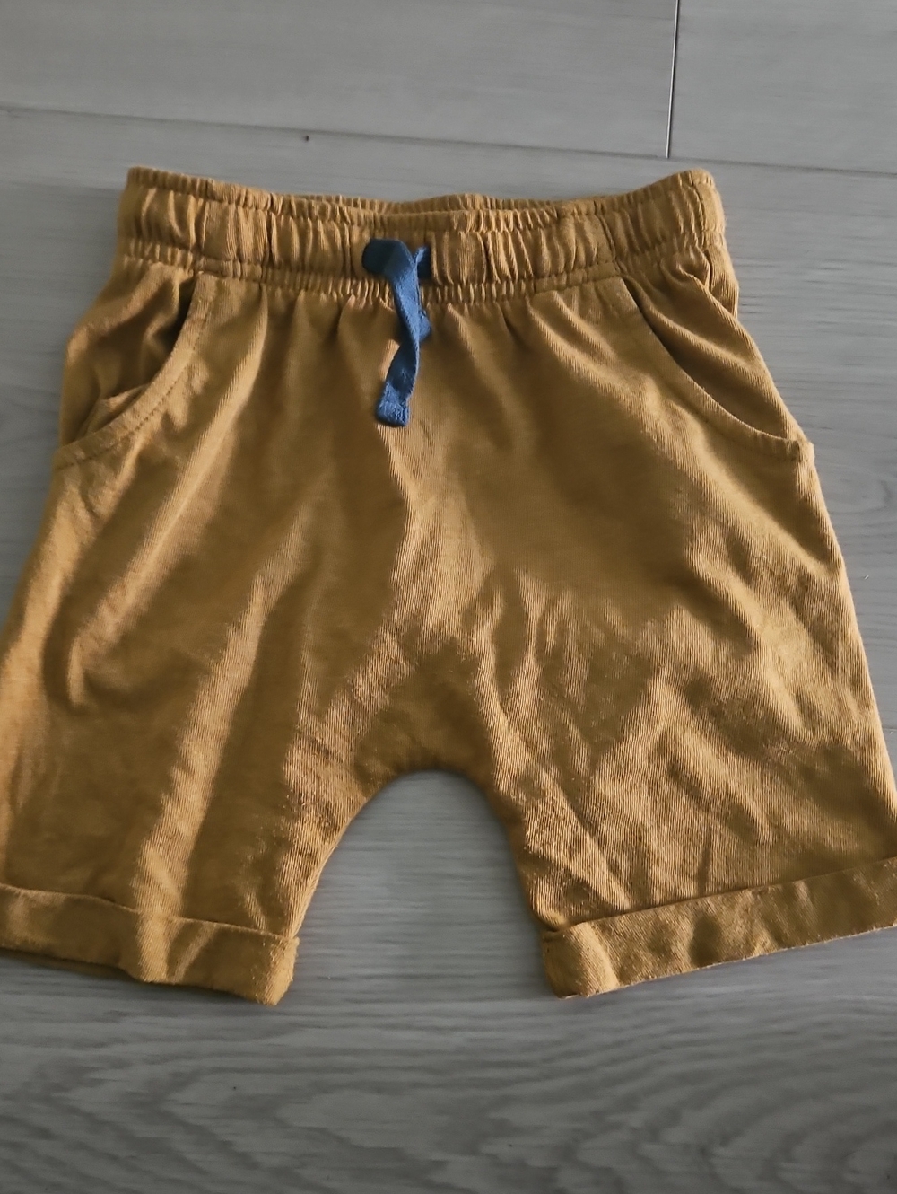 Cat & Jack Mustard / Tan Shorts with Blue Drawstring